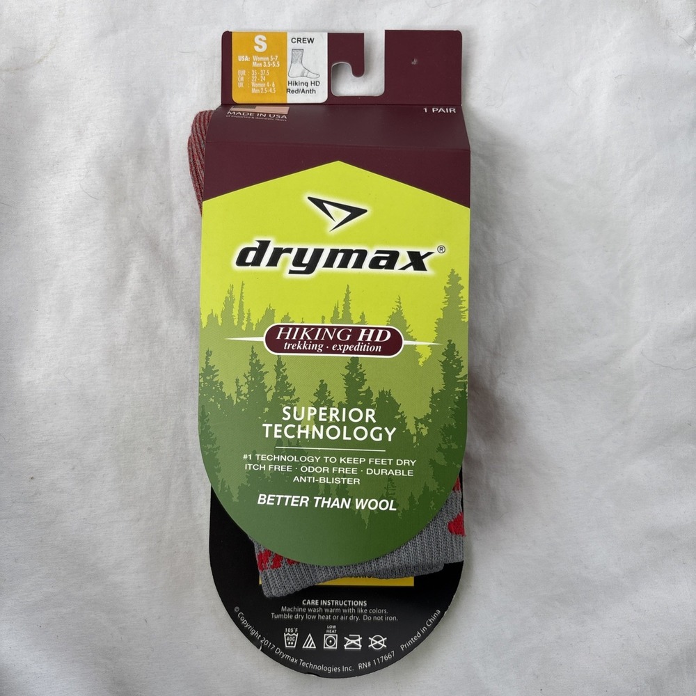 Drymax Hiking HD Crew Socks Red/Anth Small Woman 5-7 Men 3.5-5.5 Trekking